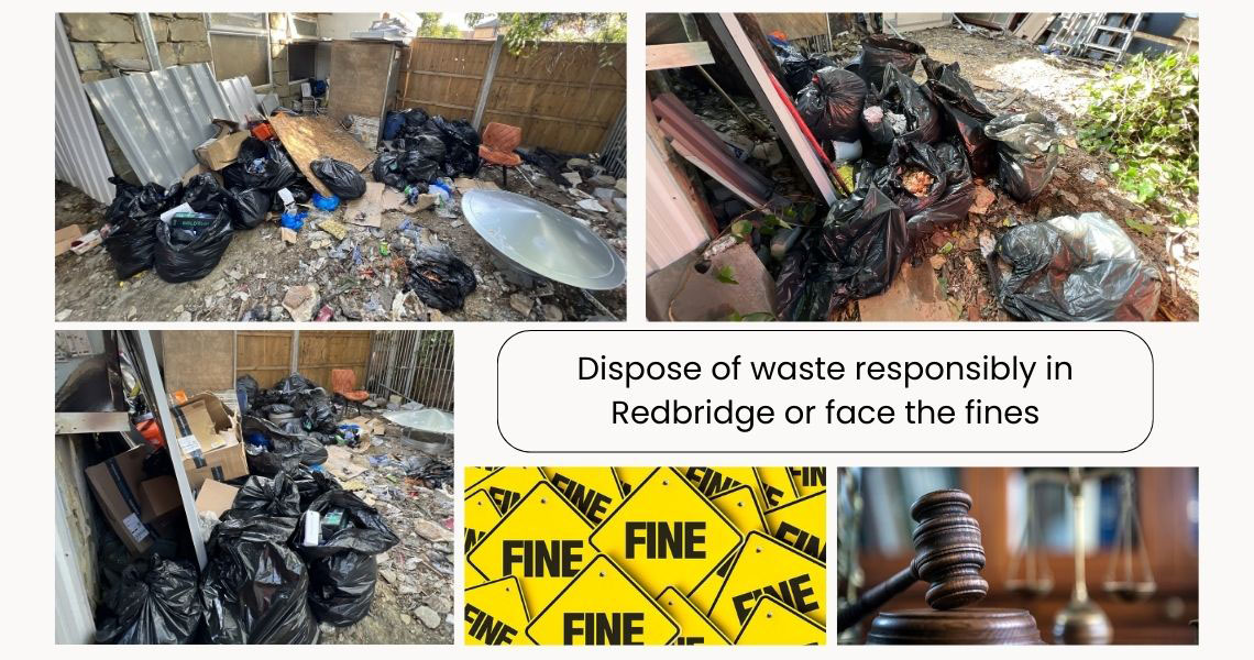 collage of fly-tips and fine sign