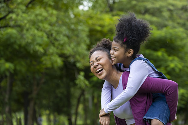 Mother and daughter in the park