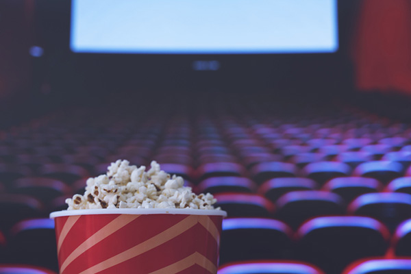 Popcorn on a seat in the cinema 