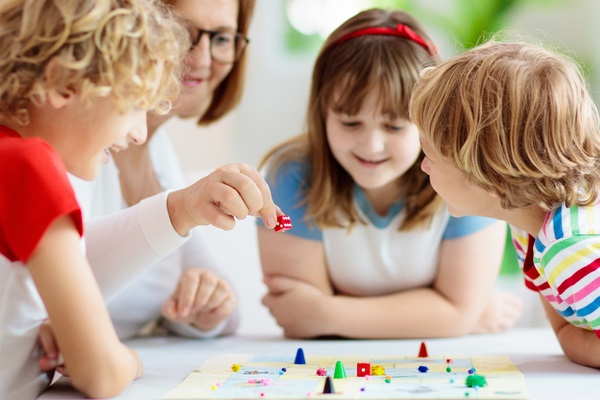 Children playing a board game