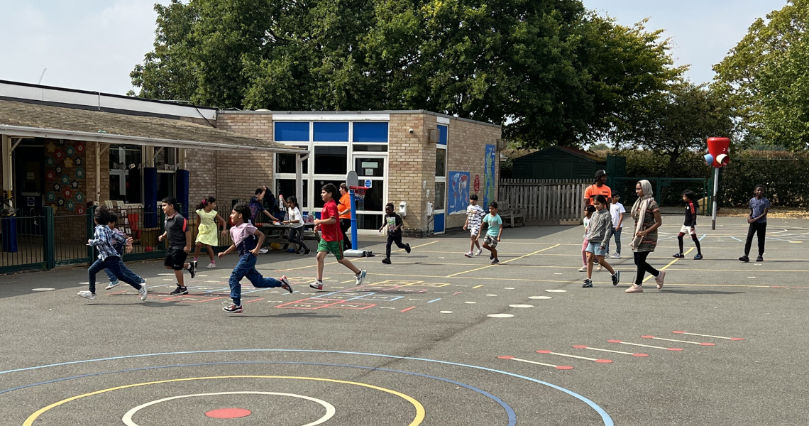 School playground with children playing