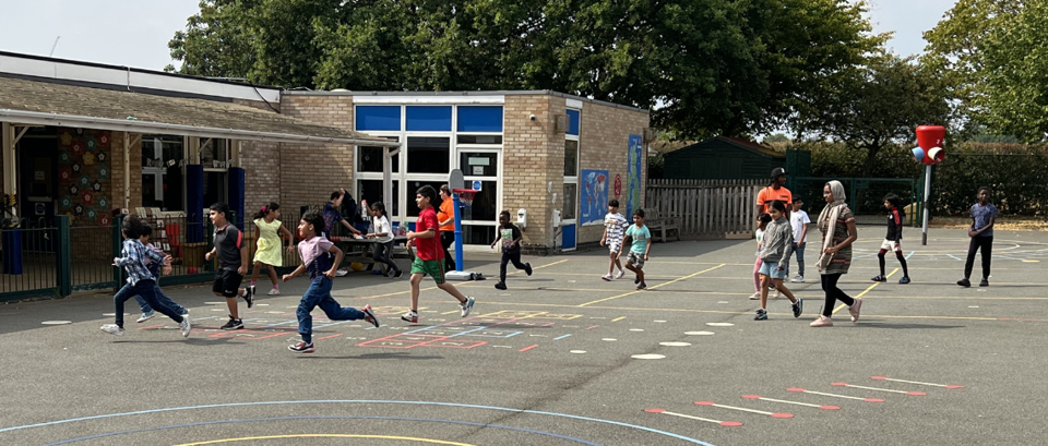 School playground with children playing