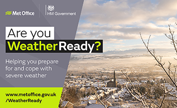 Met Office infographic with text: Are you weather ready? Helping you prepare for and cope with severe weather