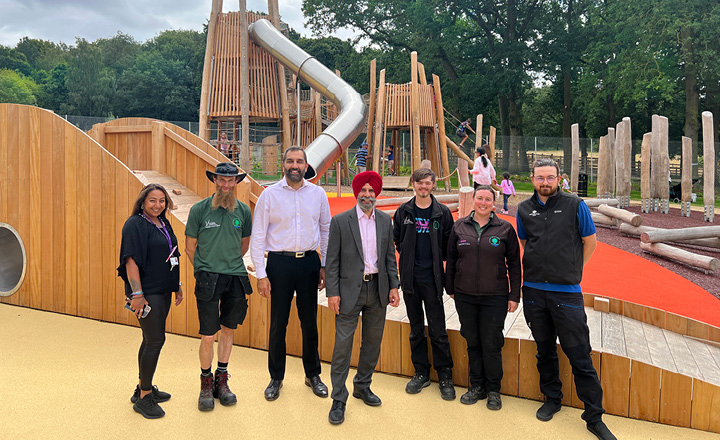 Councillors and parks staff in new playground