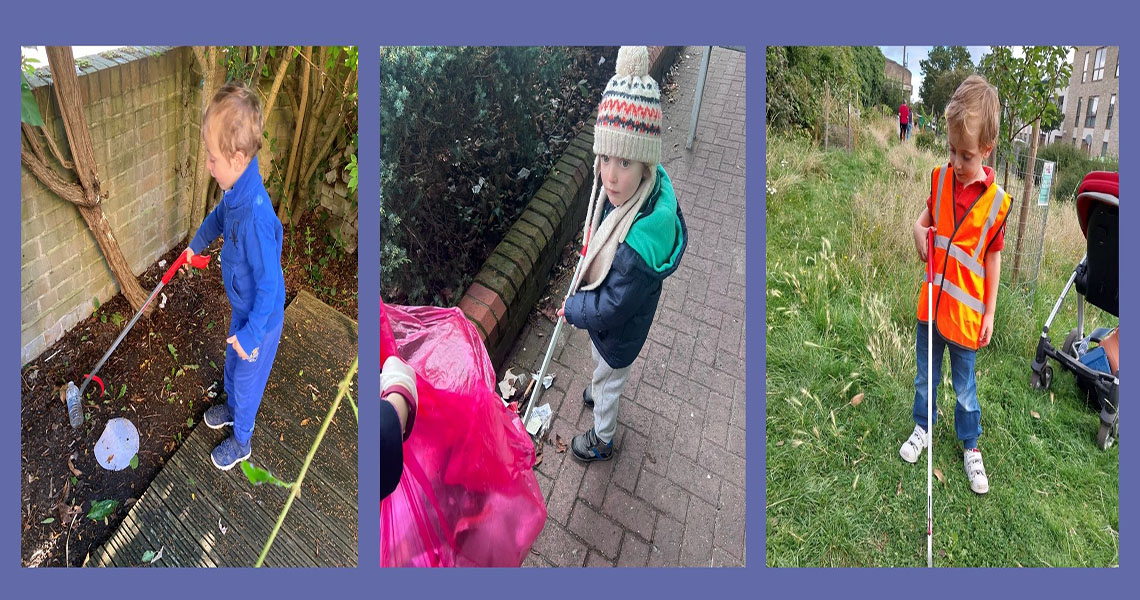 images of boy litter picking