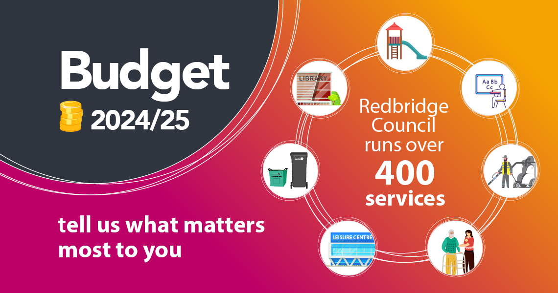 Graphic that says Redbridge Council runs over 400 services. Tell us what matters most to you.