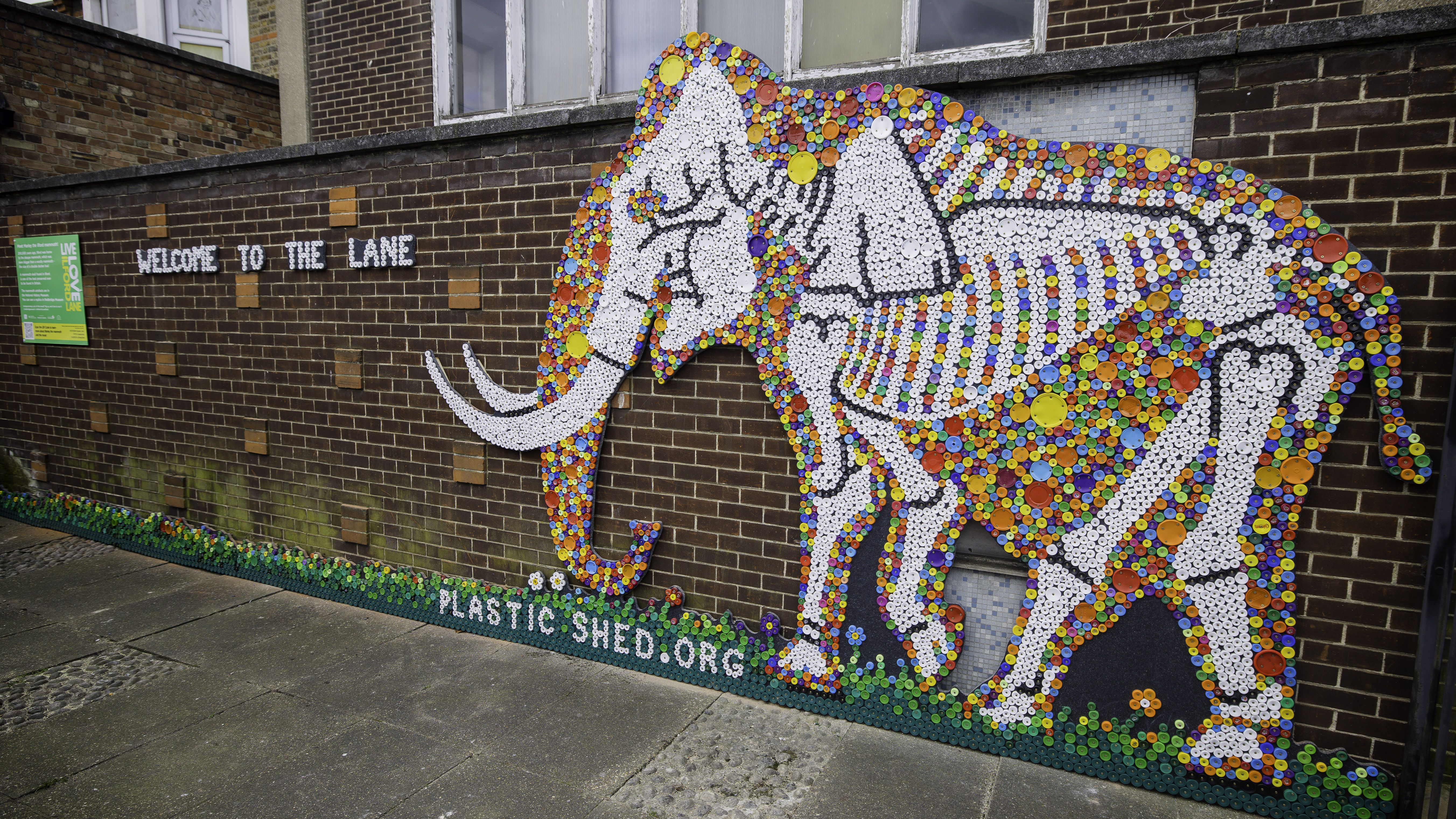 Marley the mammoth mural walking on grass