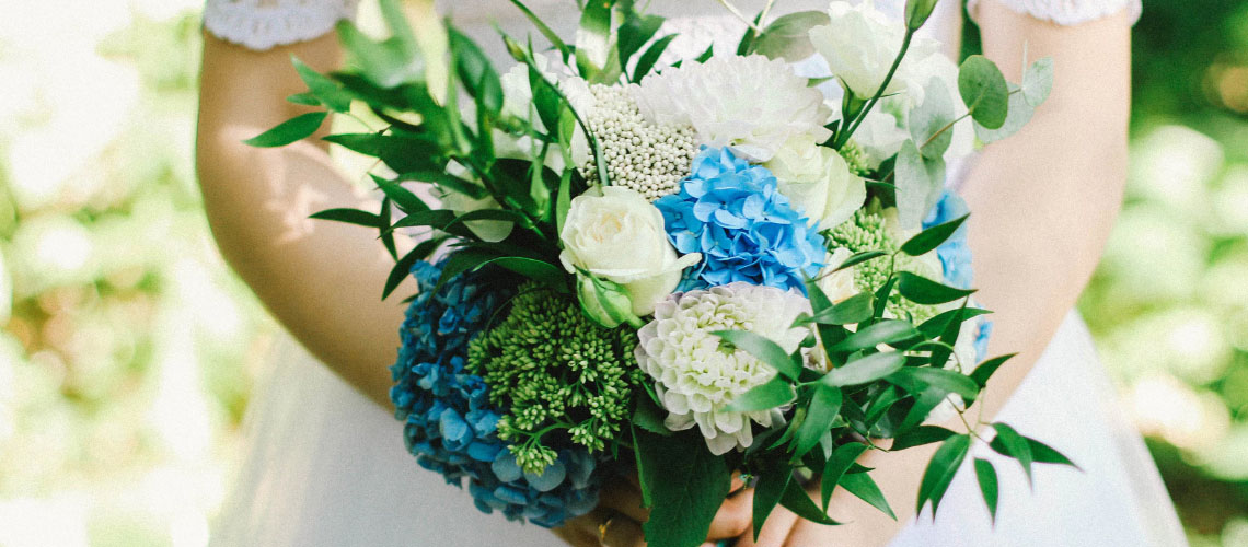 blue and white wedding bouquet