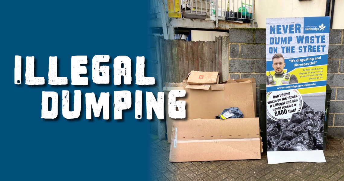 graphic of illegal dumping with illegal dumping wording next to it