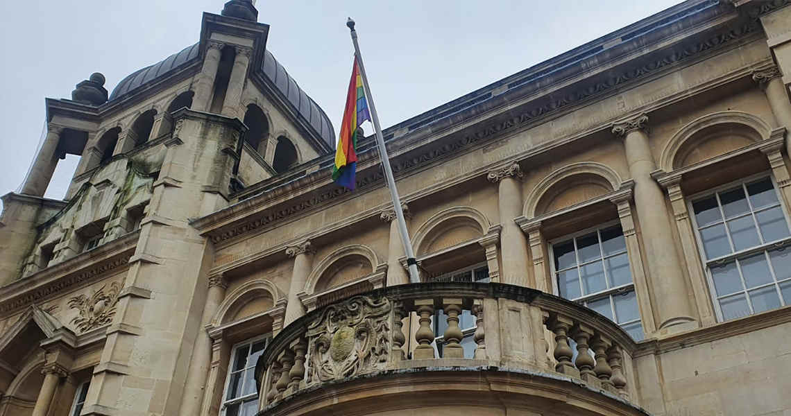 Rainbow flag on top of Redbridge Town Hall