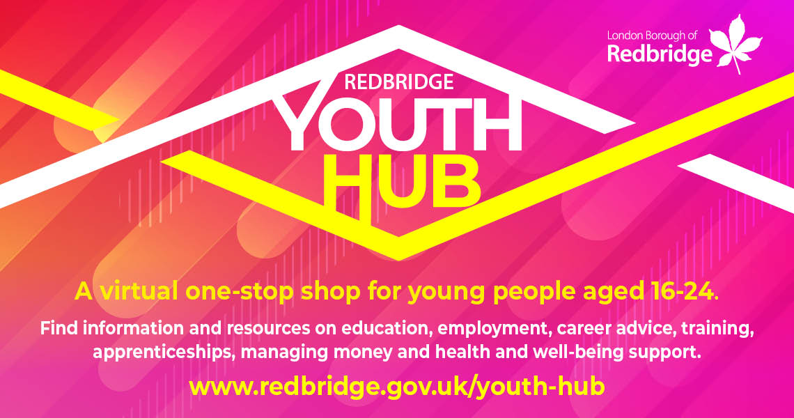Youth Hub logo and text stating virtual one-stop shop for young people aged 16 - 24