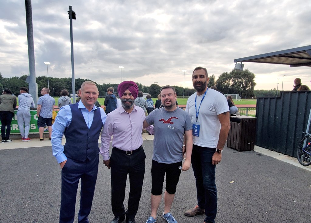 Cllr JAs Athwal at Woodford FC with 3 other persons