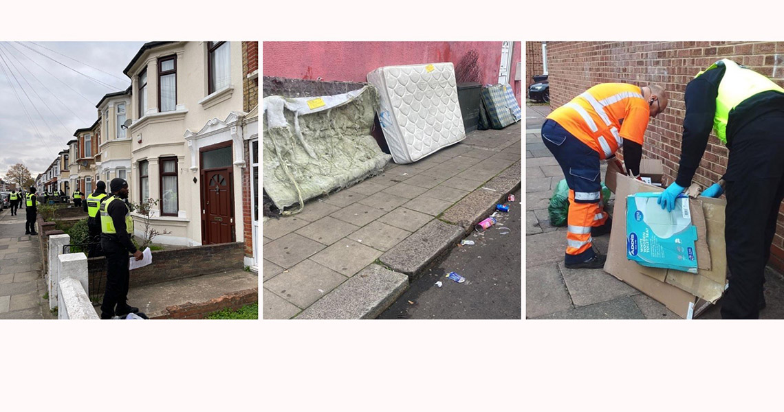 images of dumped rubbish and enforcement officers clearing it 