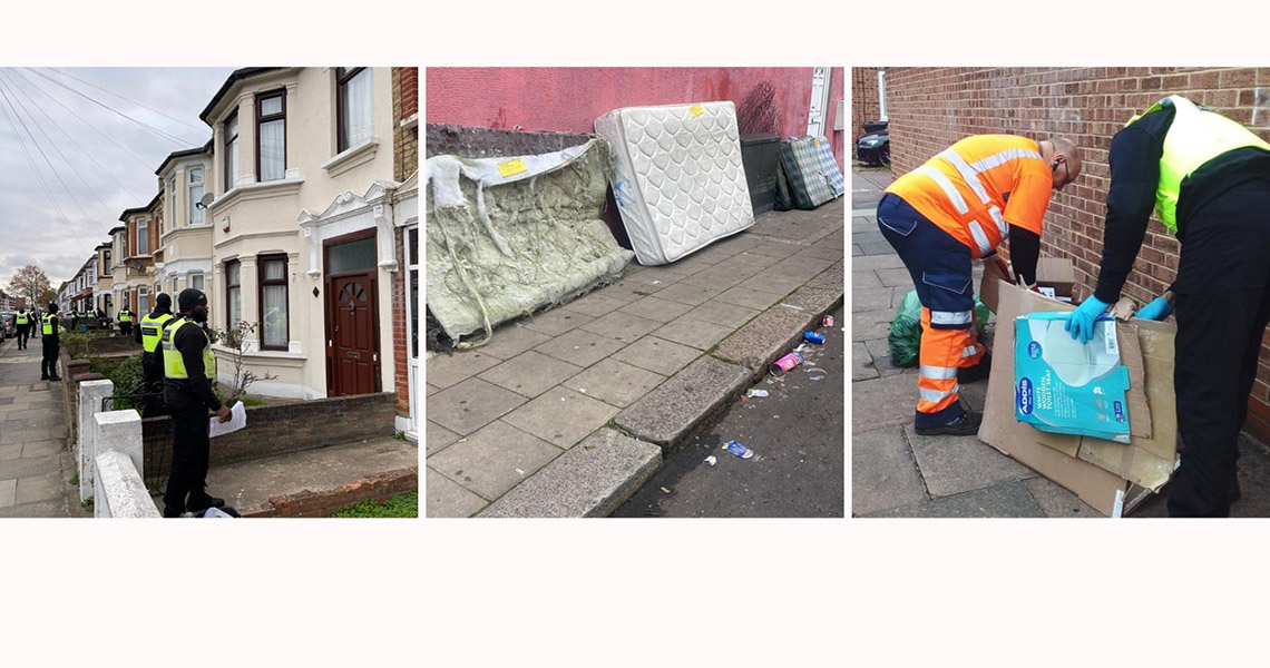 images of dumped rubbish and enforcement officers clearing it