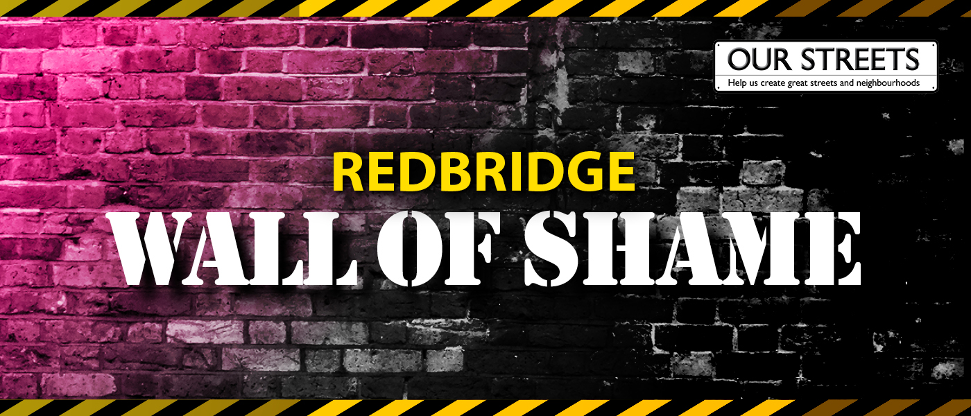Purple background with wording 'Redbridge Wall of Shame'