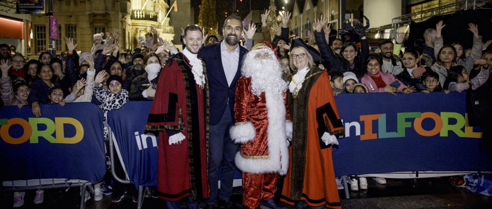 Kam Rai and Mayor with Santa in Ilford