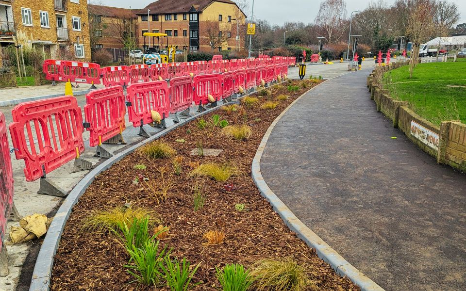 rain garden being created as part of flood alleviation works taking place in Clayhall