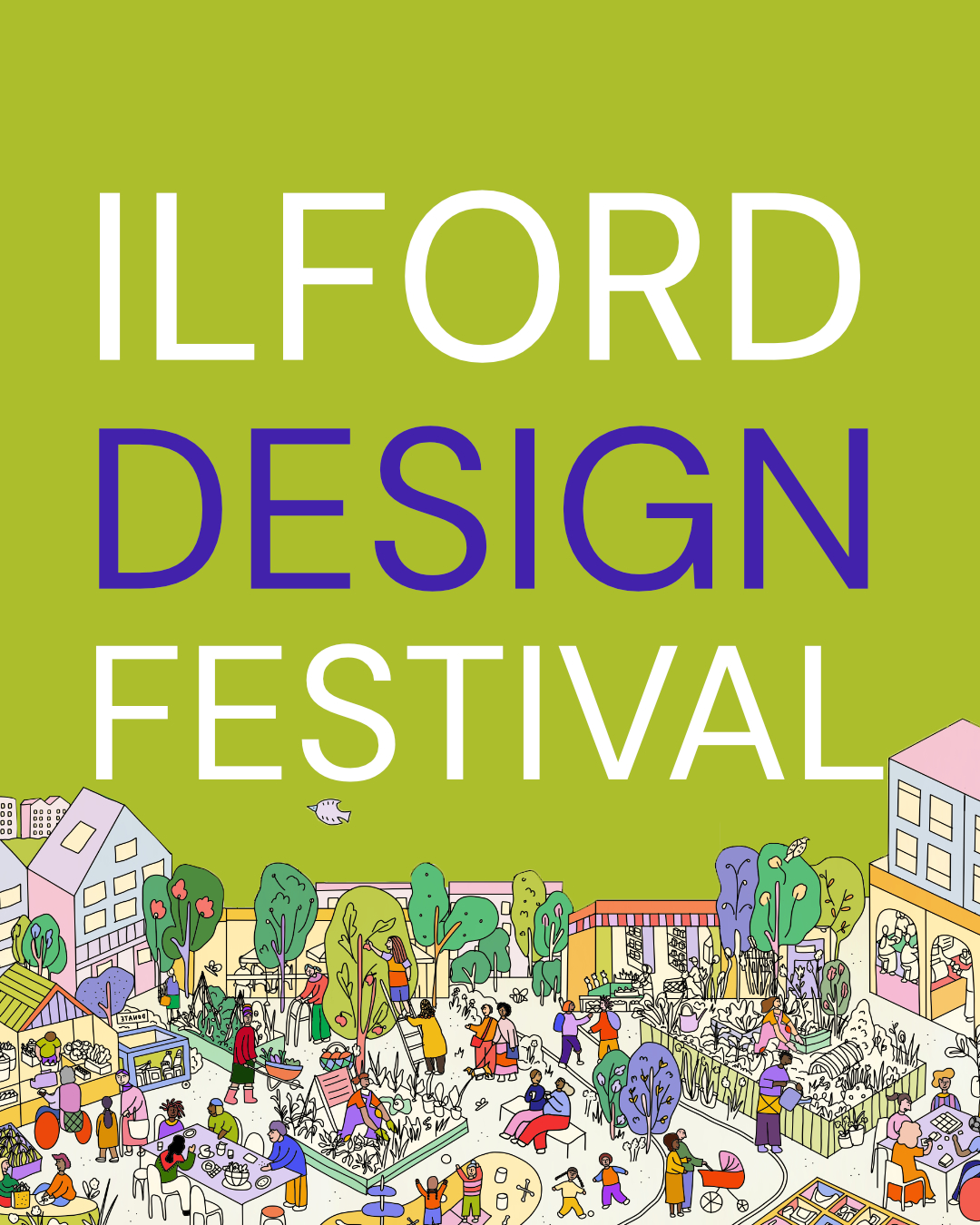 Ilford Design Festival logo featuring vibrant colors and modern typography, showcasing creativity and innovation in design.