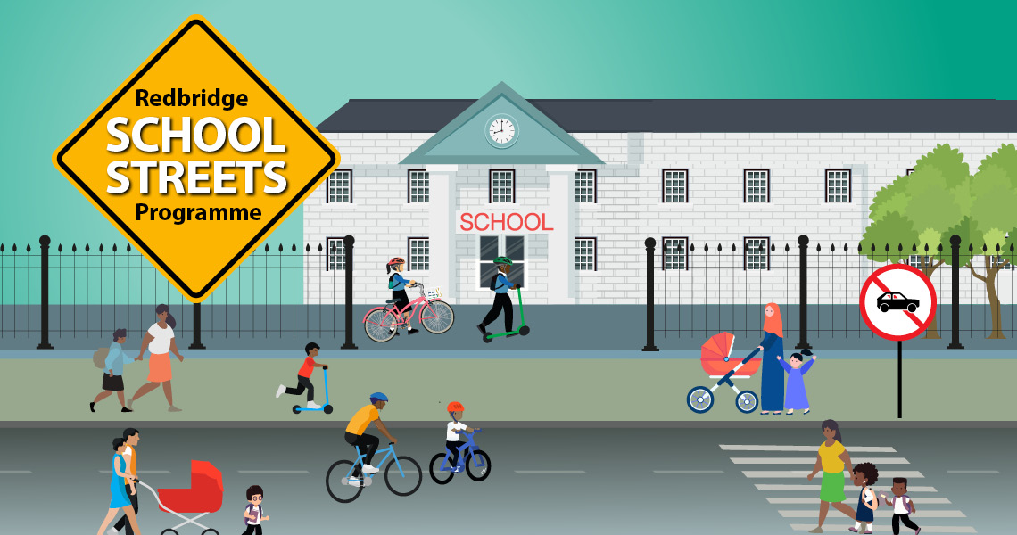 kids on bikes and scooters travelling to school