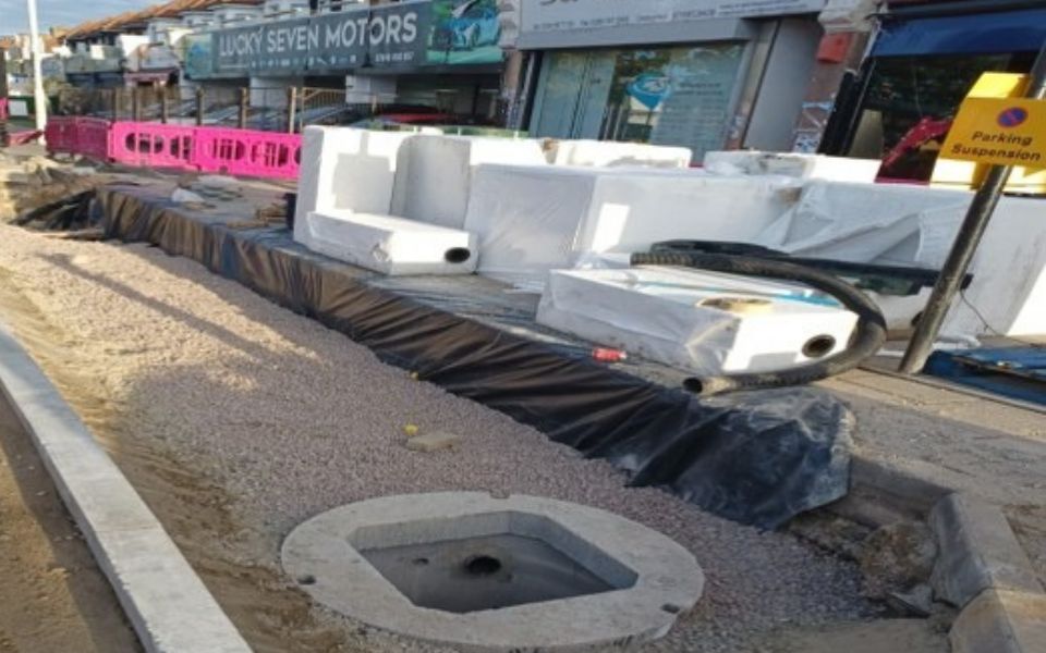 works to install hydrorock scheme under the road