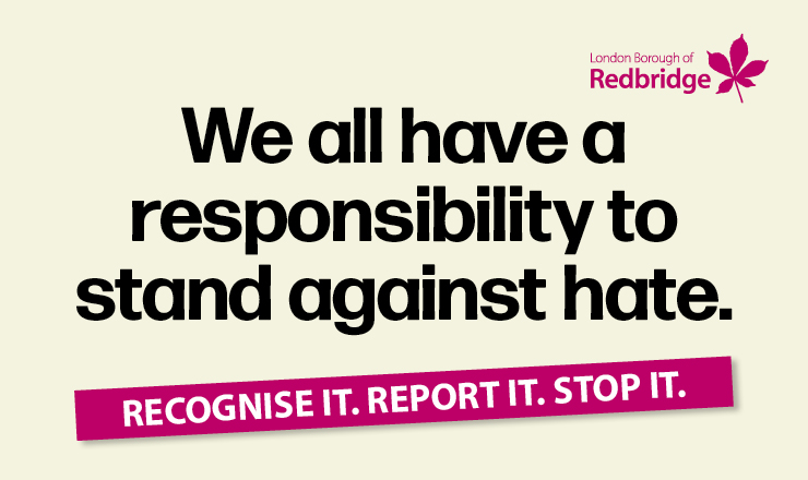 Redbridge Council anti-hate campaign graphic featuring the message: “We all have a responsibility to stand against hate.