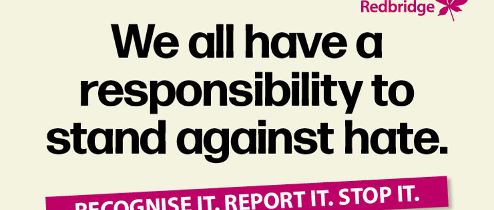 Redbridge Council anti-hate campaign graphic featuring the message: “We all have a responsibility to stand against hate.