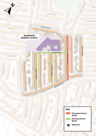 This is a map of the School Street restrictions for Redbridge Primary School