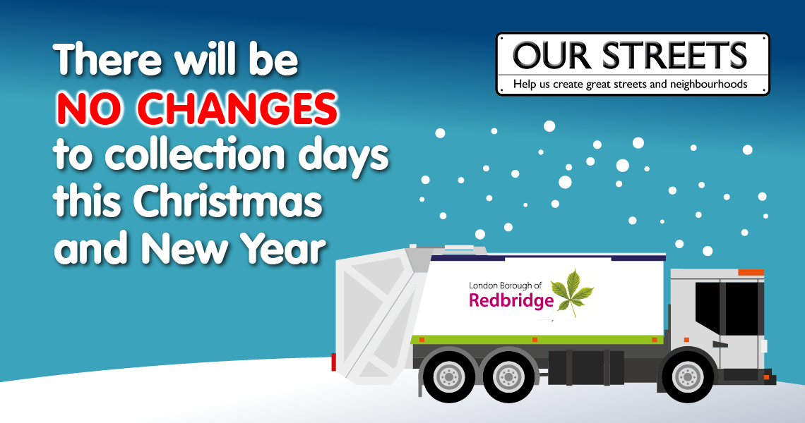 Rubbish truck with message about no changes to collection day